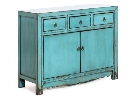 Buffet Chinois - 2 portes 3 tiroirs - Bleu lagon