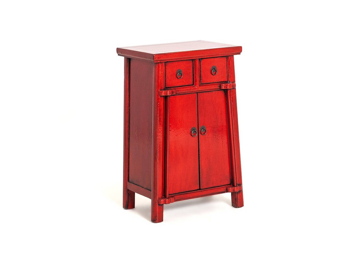 Meuble d’appoint Chinois - 2 portes 2 tiroirs - Rouge vif