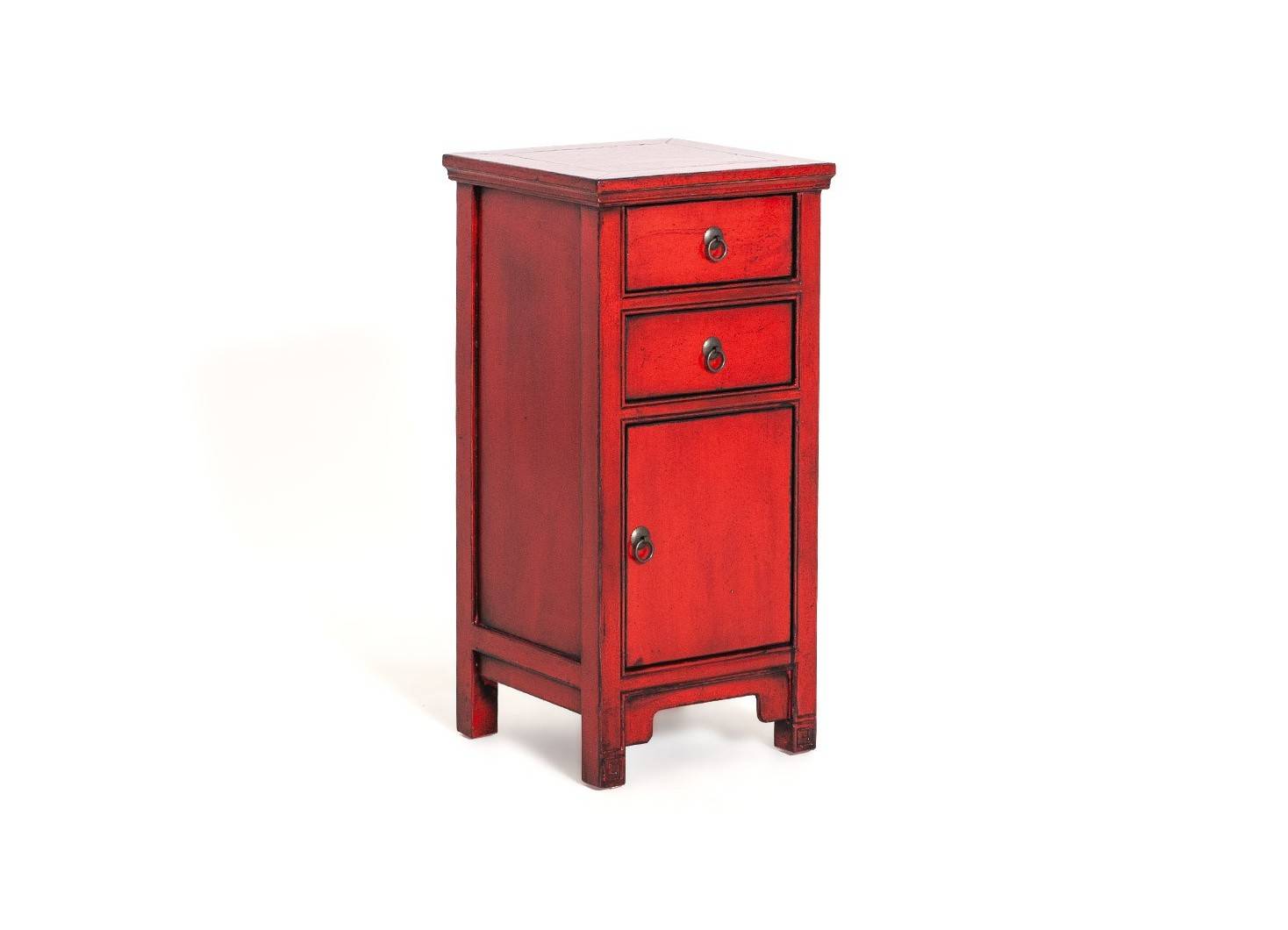 Meuble d’appoint Chinois - 1 porte 2 tiroirs - rouge vif