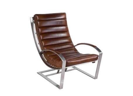 Easy chair in brown leather and metal