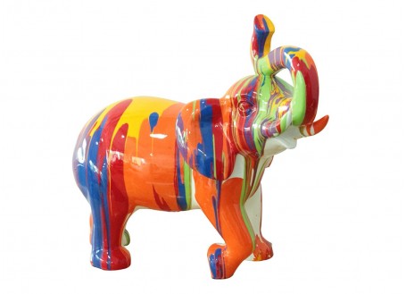 Statue of a multicoloured elephant in resin