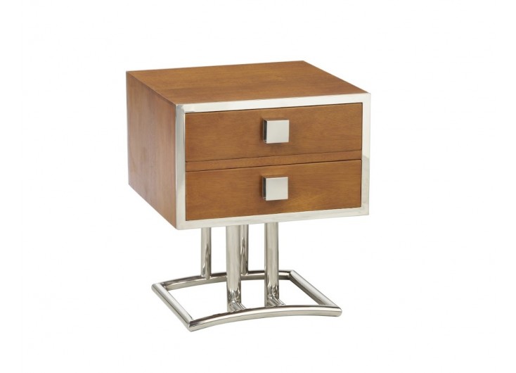 Times Square nightstand in wood and inox in marine art deco style