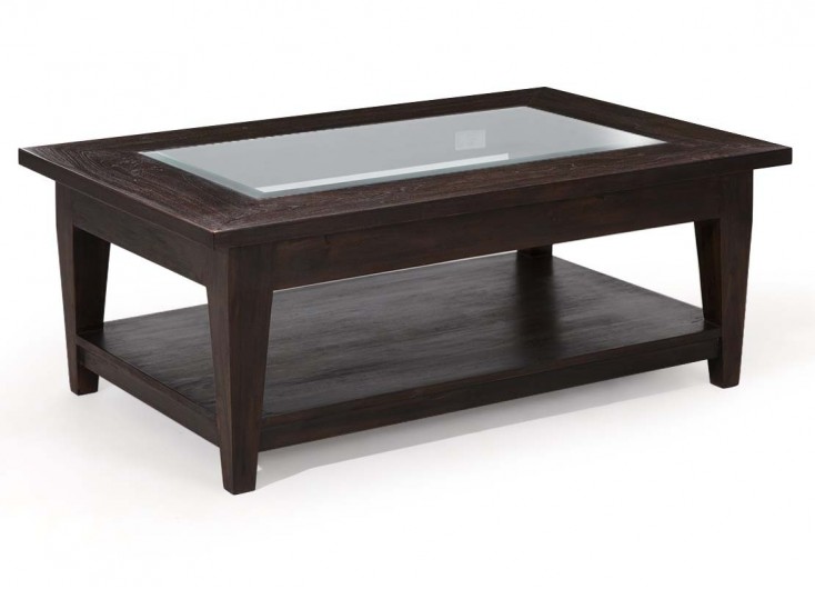 Table basse en teck foncé et verre