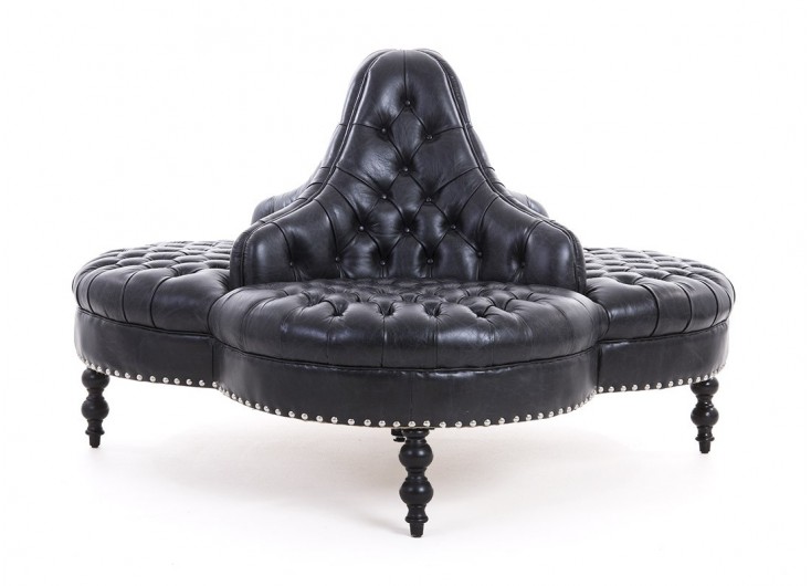 Canape Retro Cuir Superieur Noir Matellasse Tete A Tete 4 Places