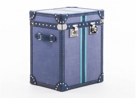 Coffre de rangement cuir et tissu bleu - L47 cm