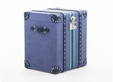 Coffre de rangement cuir et tissu bleu - L49 cm