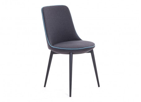 Contemporary chair Liko - Grey fabric and blue piping