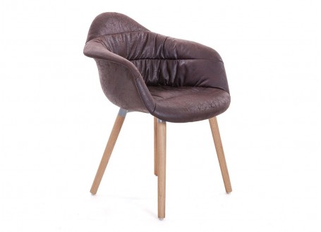 Chaise marron avec accoudoirs en tissu vintage - L62 cm