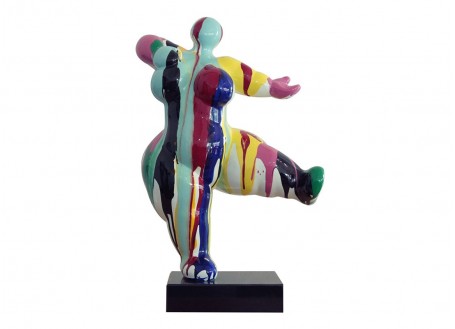 Statue femme ronde, invitation à danser. Effet peinture coulante -H54cm