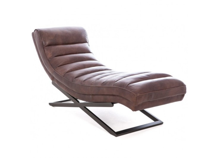 Chaise longue Lounge - Cuir marron et inox